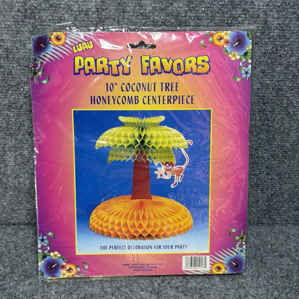 Luau Party Favors 10" Coconut Tree Honeycomb Centerpiece Vintage - NOS! NEW!